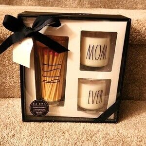 Rae Dunn "Best Mom Ever" Scented Candles & Matches Gift Set NIB